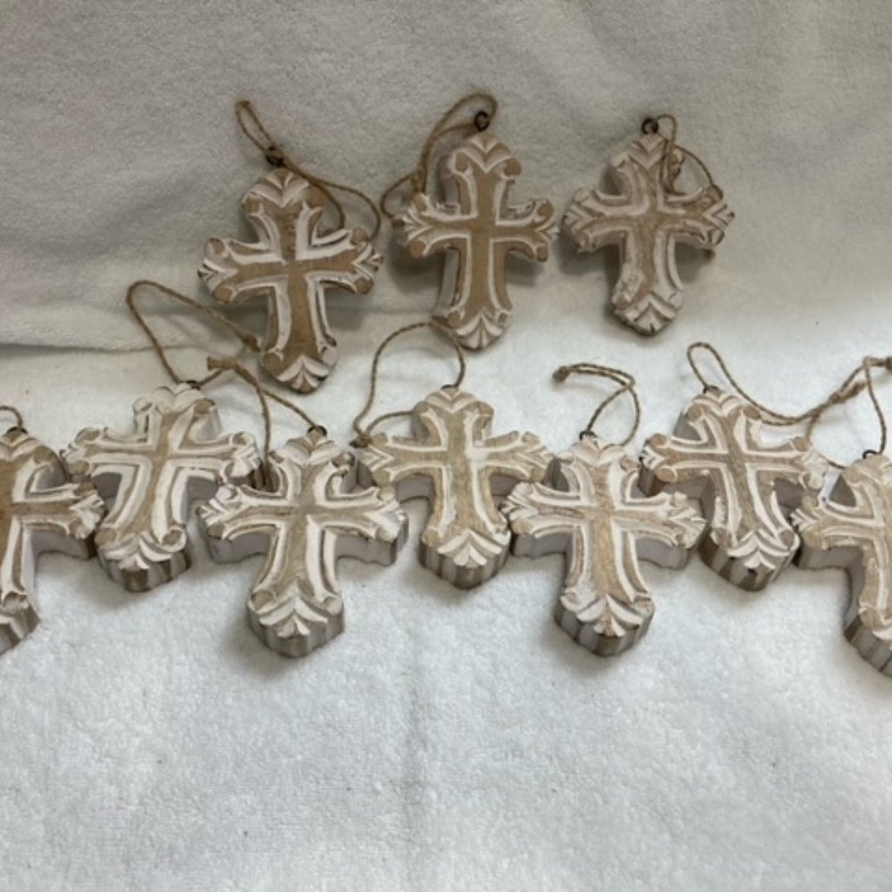 Wooden Cross Ornaments-Set of 10 - Picture 2 of 5